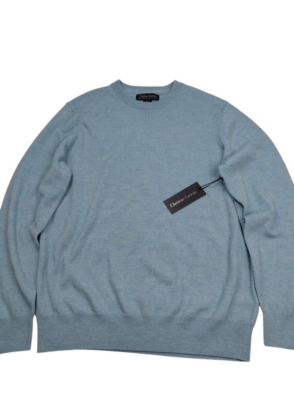 Christian Lacroix Sweater Mens Size Largen Blue Crew Extra Fine Merino Wool NWT